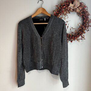 Elie Tahari Womens Metallic Glam Sparkly V-Neck Cardigan XTRA-LARGE Black
